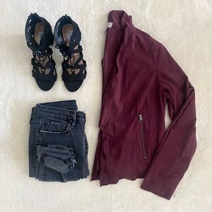 SOFIA Burgundy Open Moto Jacket